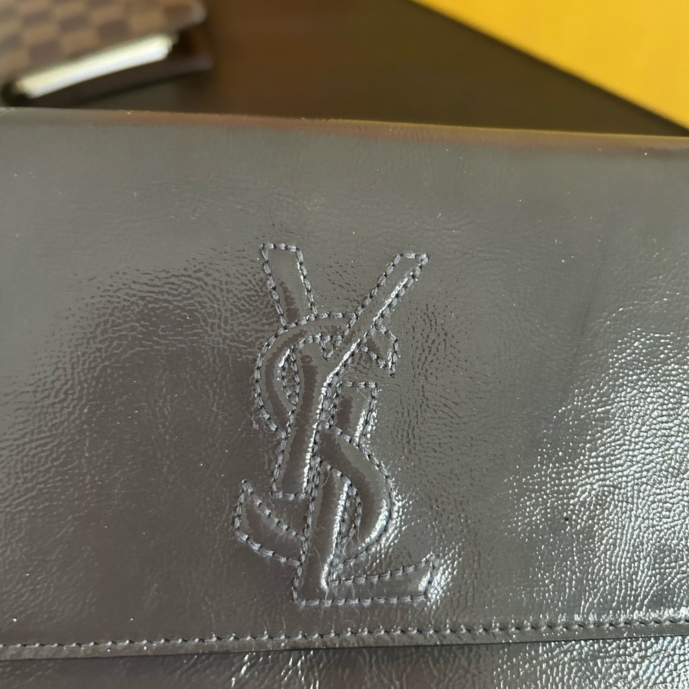YSL Gray Leather Clutch